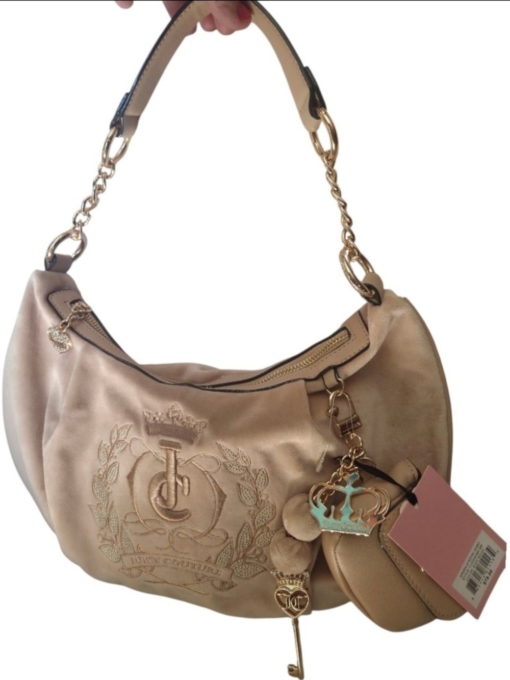 Juicy Couture Blush Nude Embroidered Hobo Bag with Charm